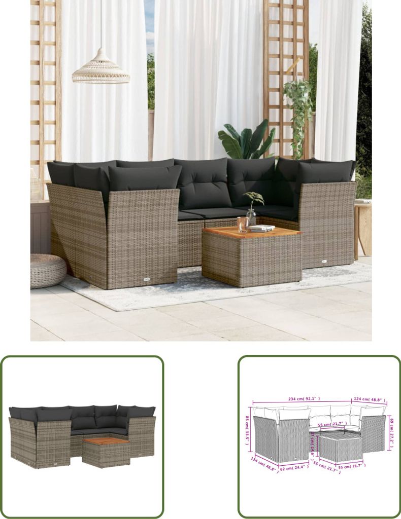 The Living Store 7-tlg. Garten-Sofagarnitur mit Kissen Grau Produktbild 