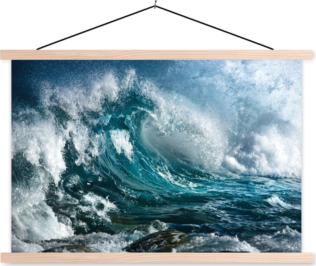 MuchoWow Textilposter Meer - Golf - Wasser 60x40 cm mit holzfarbenen Rahmen - Bilder
