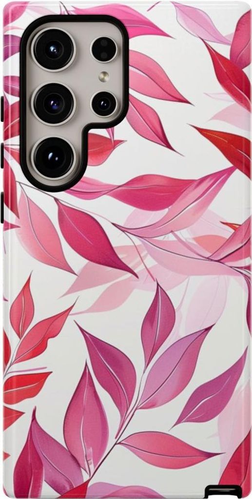 Blättermuster in Pink und Rot – Hülle Kompatibel mit Samsung Galaxy S24 Ultra