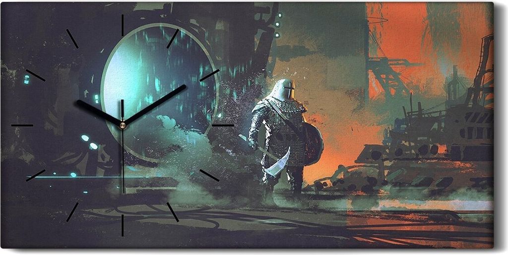 Leinwand Uhr Küche Wohnzimmer Bild 60x30 Kunst Ritter Futuristische Welt - schwarze Hände