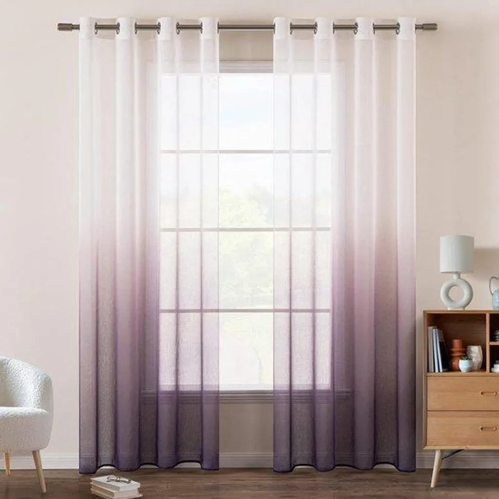 Voilage semi-transparent 140x225 cm en polyester, lot de 2 pièces, Blanc