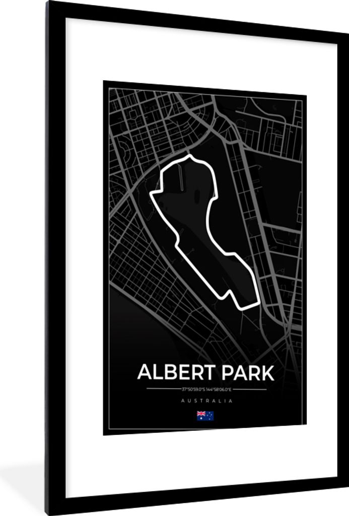 MuchoWow Gerahmtes Poster Rennstrecke - Formel 1 - Australien - Rennstrecke - Albert Park circuit - Schwarz 60x90 cm - Poster mit Schwarzem Bilde...