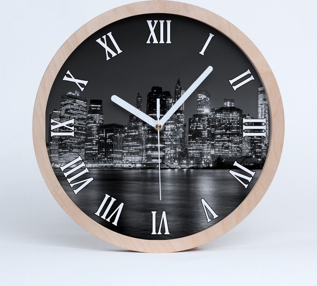 Holzuhr 25fi cm wanduhr - weiße Spitzen - Manhattan in der Nacht