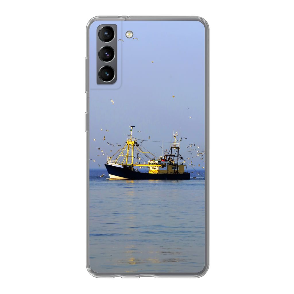 MuchoWow Handyhülle Schutzhülle Hülle für Samsung Galaxy S21 Plus Nordsee - Fischerboot - Vogel Silikon Softcase Handy Hülle - Handy-Tasche