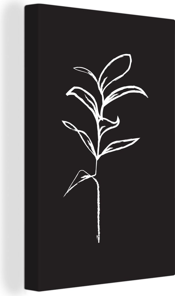 OneMillionCanvasses - Leinwandbilder - 90x140 cm, Pflanze - Schwarz - Weiß - Strichzeichnung, Wandbilder Kunstdruck Wanddekoration - Foto auf Le...