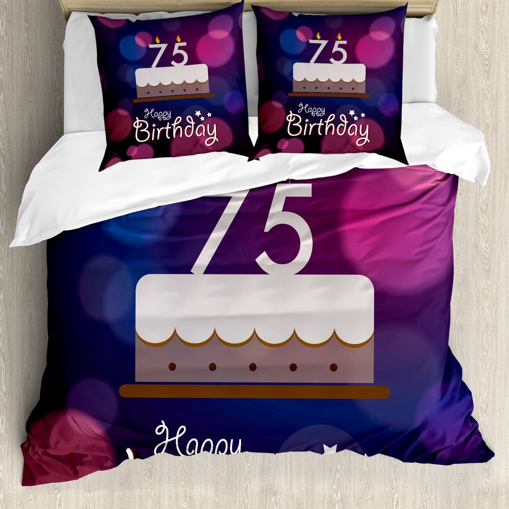 ABAKUHAUS 75. Geburtstag Bettbezug, Grafik-Kuchen, Milbensicher Allergiker geeignet mit Kissenbezügen, 200 cm x 200 cm - 80 x 80 cm, Lila Magenta ...