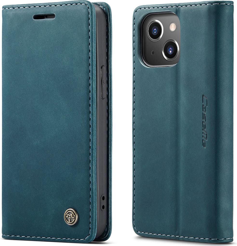 iPhone 13 Hülle, Retro Kunstledertasche TPU Innere, Kartenfächer, Magnetverschluss, Klapphülle mit Standfunktion Schutzhülle für iPhone 13 Blau