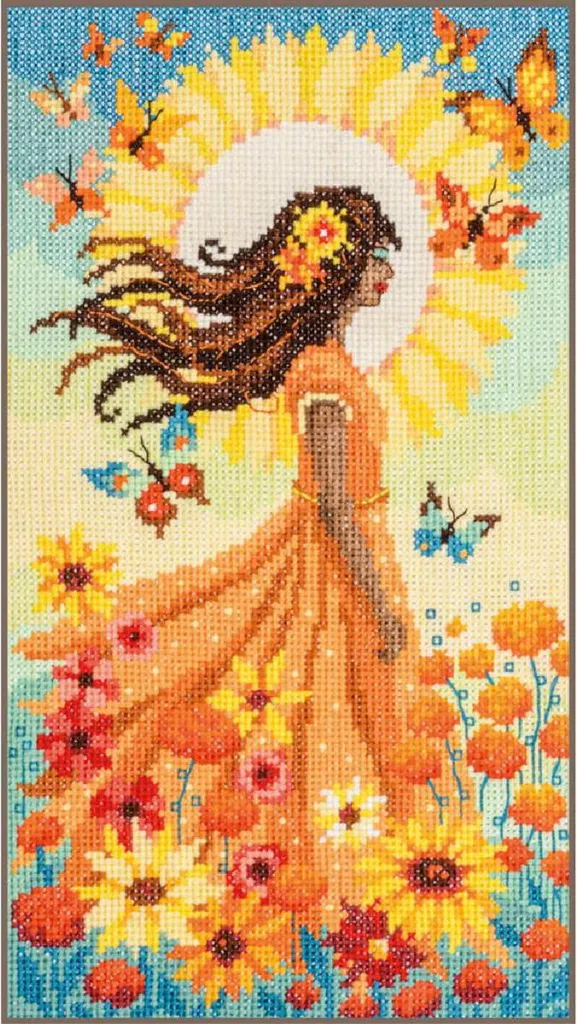 Kit point de croix compté Vervaco Fille au soleil 16x28 cm - Canevas Aïda