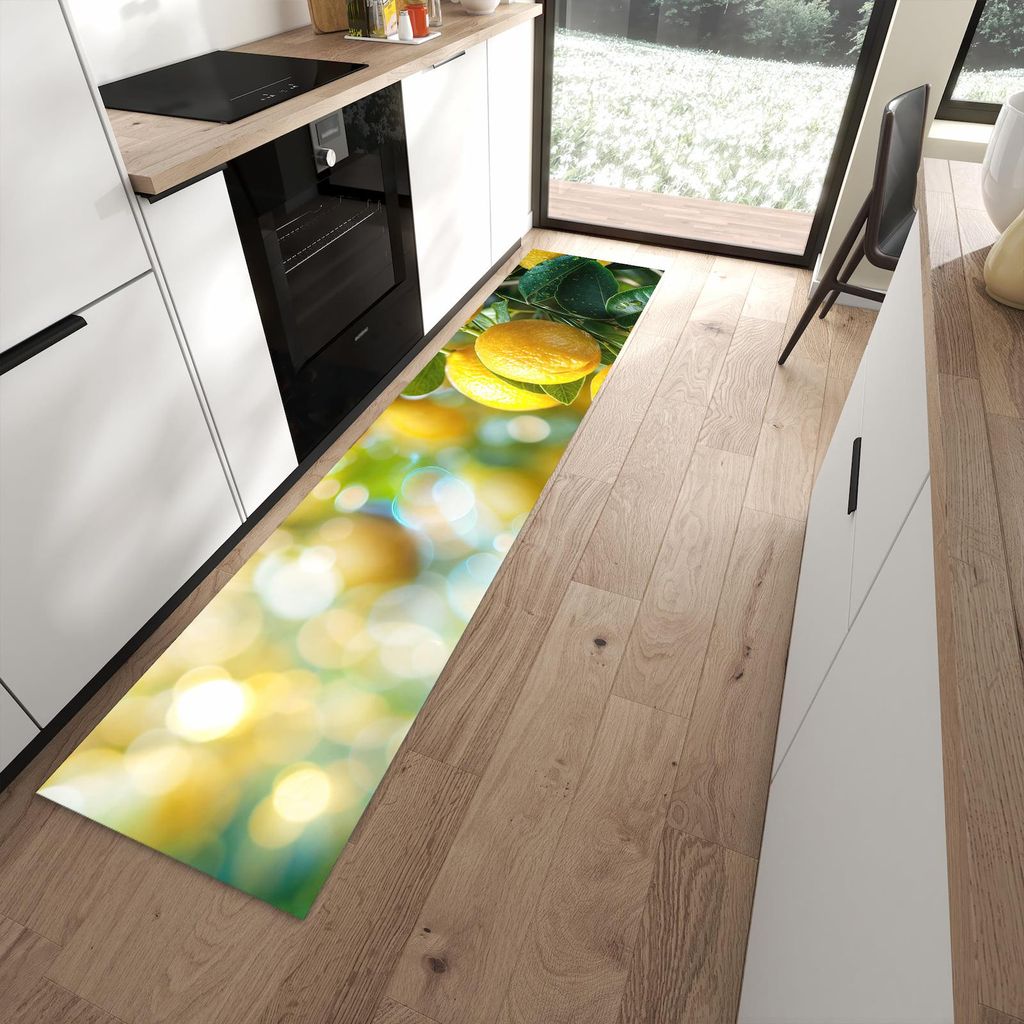 Küchenteppich 60x270cm rutschfest & abwischbar PVC Läufer - Zitronenbaumstrauch