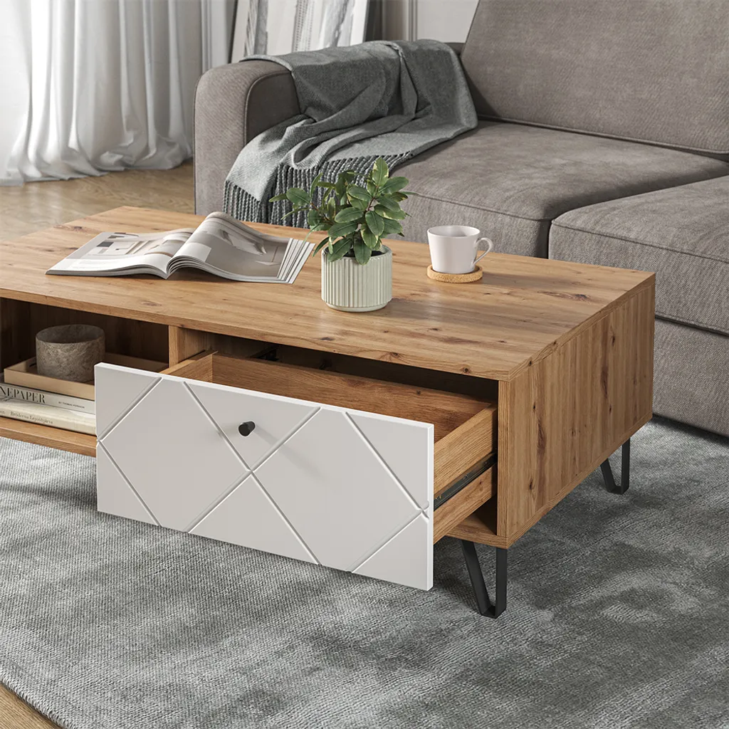 Table basse Vicco Nizza Chêne Artisan 110x60cm Modèle 40256 Robuste - 5