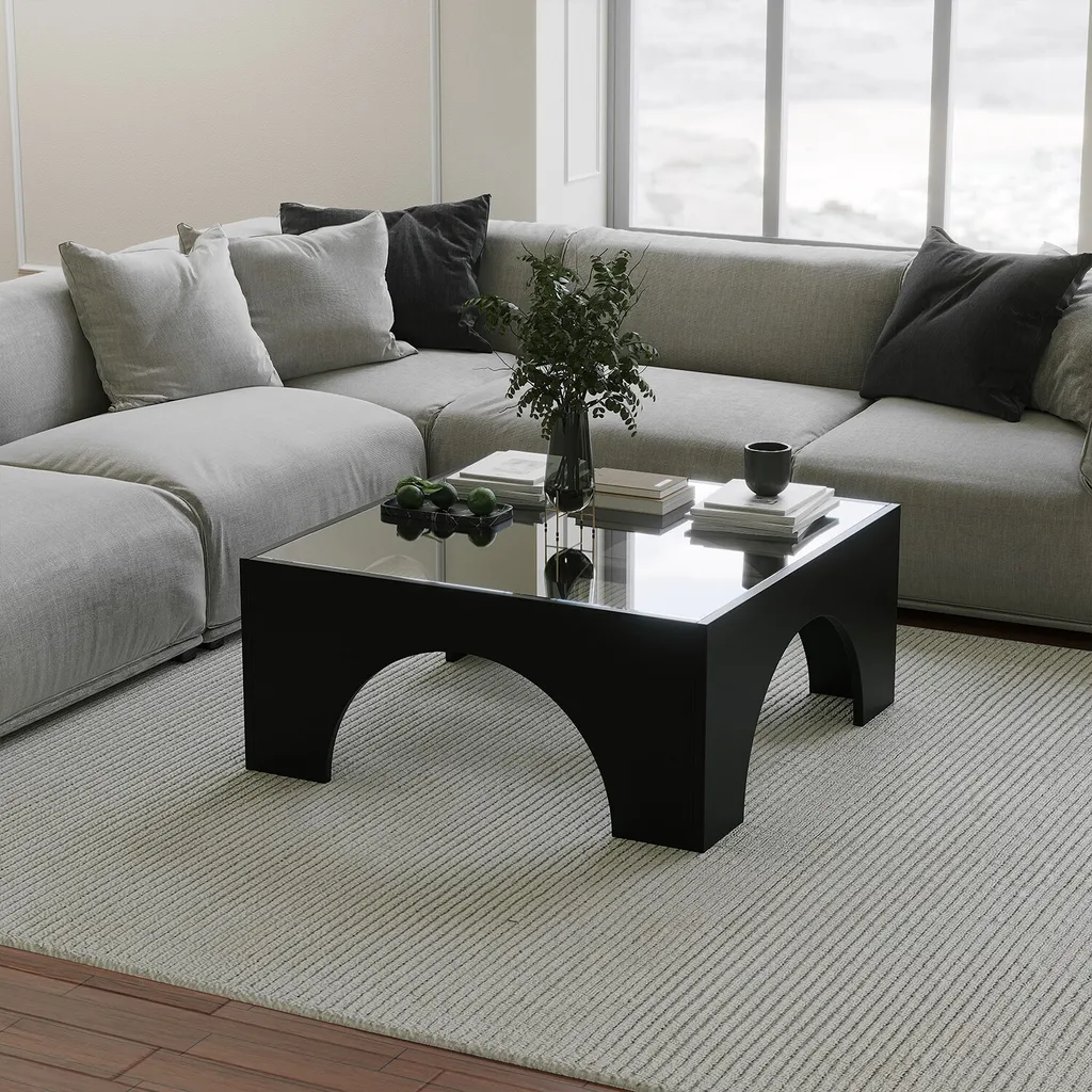 Skye Decor Seine Table Basse 100% Verre Noir 80x80cm Design Moderne