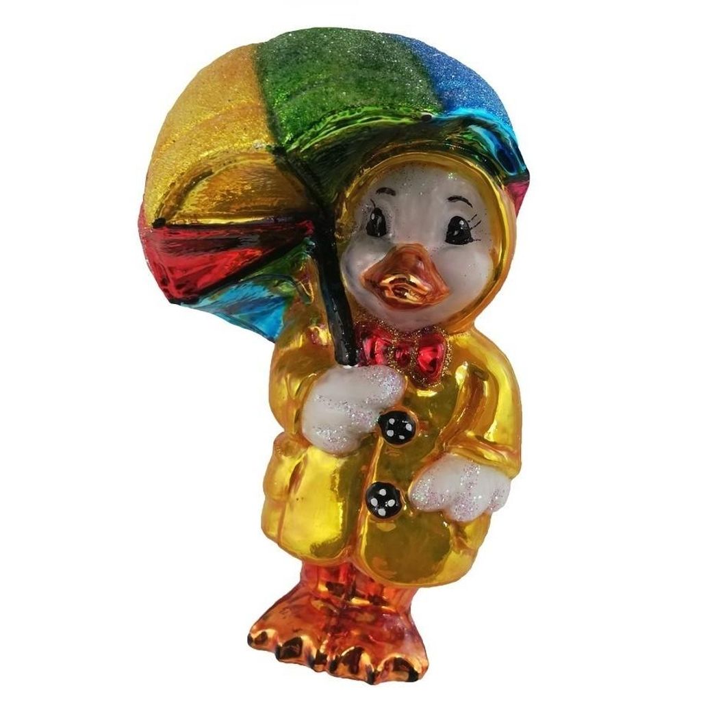 Glas Christbaumschmuck mundgeblasen handbemalt in Europa Ente mit Regenschirm