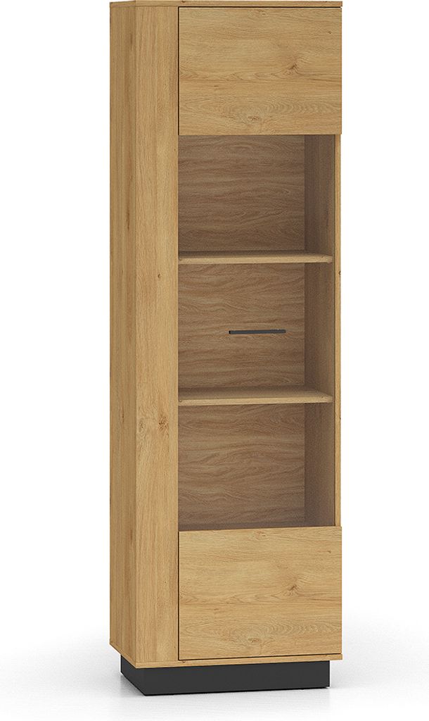 Vitrine Ysia mit 1 Tür, Holzoptik und Schwarz, 196cm