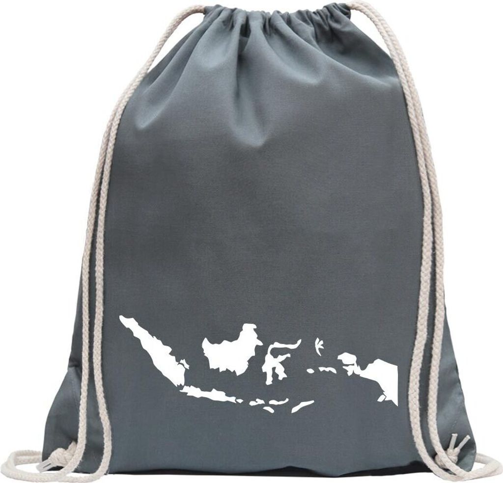 Kiwistar - Turnbeutel - stahlgrau - Indonesien Umriss Kontur - Fun Rucksack Sport Beutel Gymsack Baumwolle mit Ziehgurt
