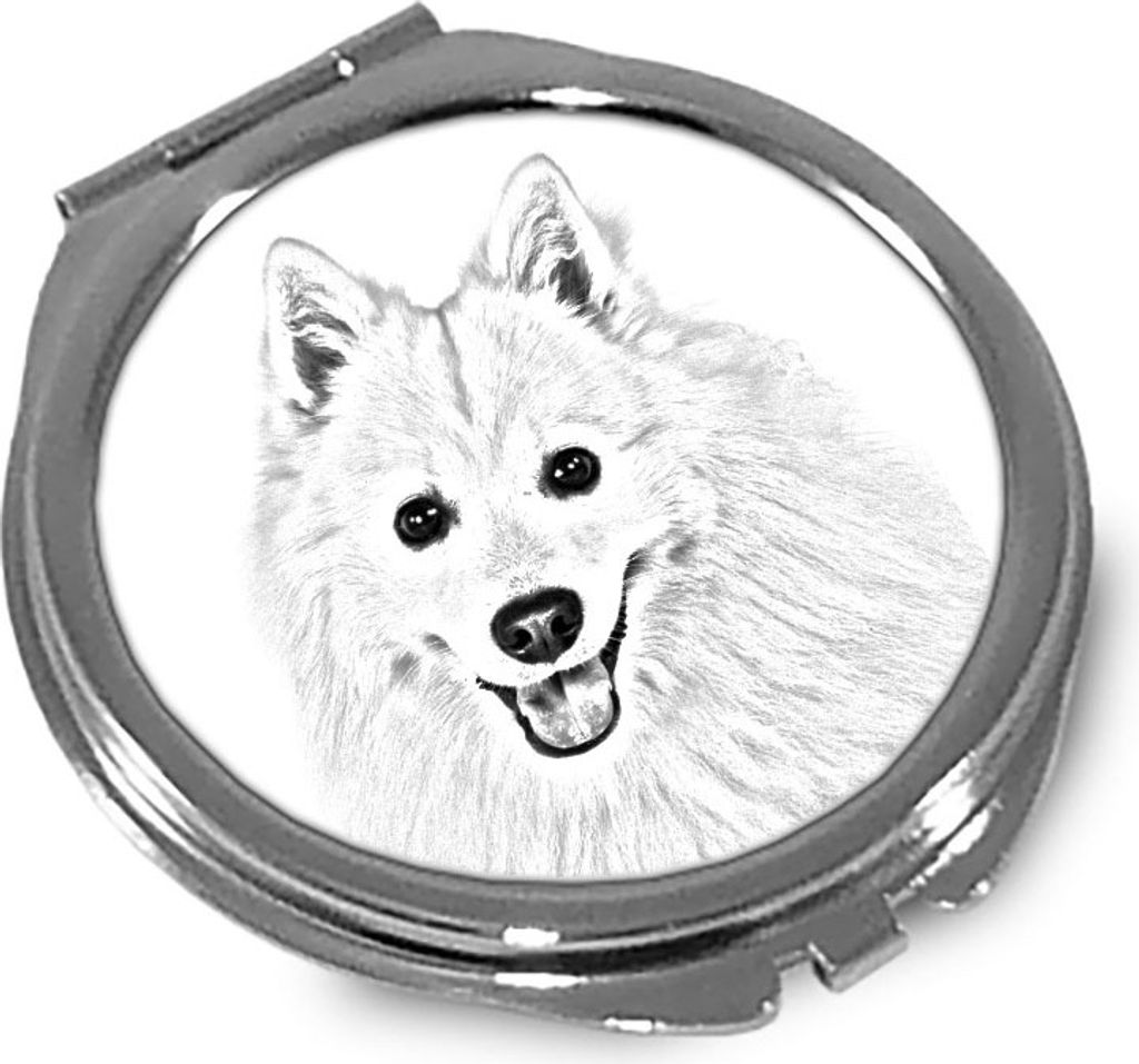 Japan-Spitz, Japanischer Spitz, Nihon Supittsu - Taschenspiegel mit Hund, personalisierter Taschenspiegel, kompakter Spiegel mit Art-Dog-Logo