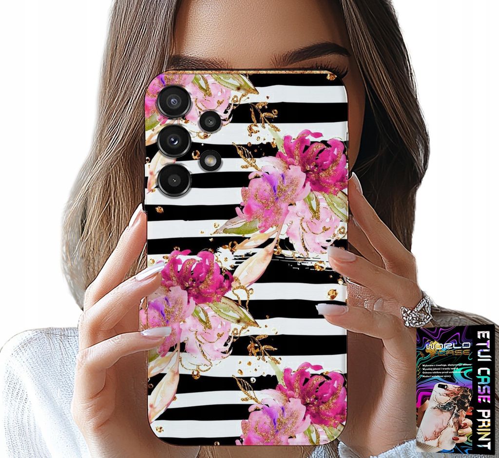 Etui Für Samsung Galaxy A32 5G - Floral Mit Schwarz-Weissem Streifenmuster