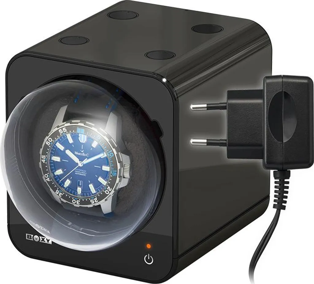 Scatola del Tempo Boxy Fancy Brick Nero - Winder Professionale per Orologi