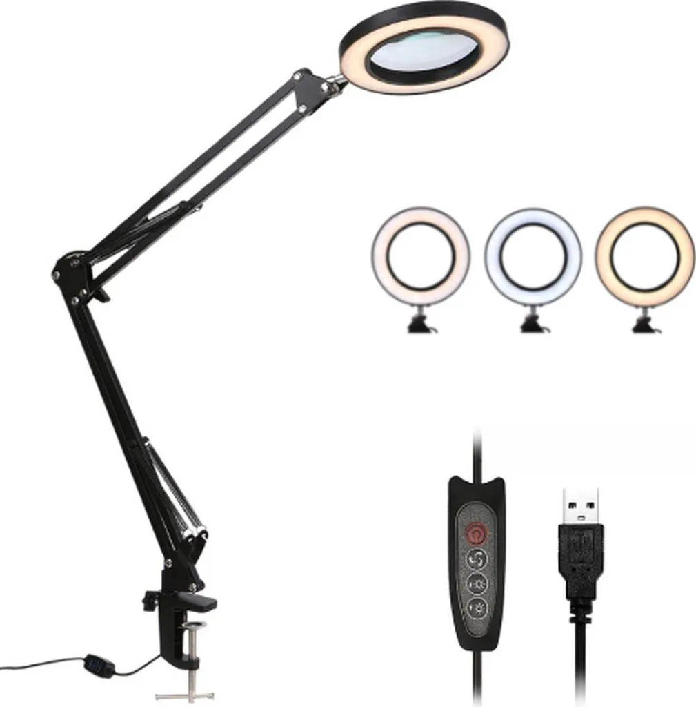 Loupe LED Happyment 5X - Lampe de bureau 10 dioptries noire pour lecture