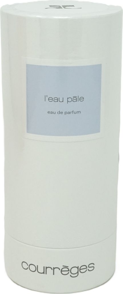 A white cylindrical perfume bottle with a light blue label.
