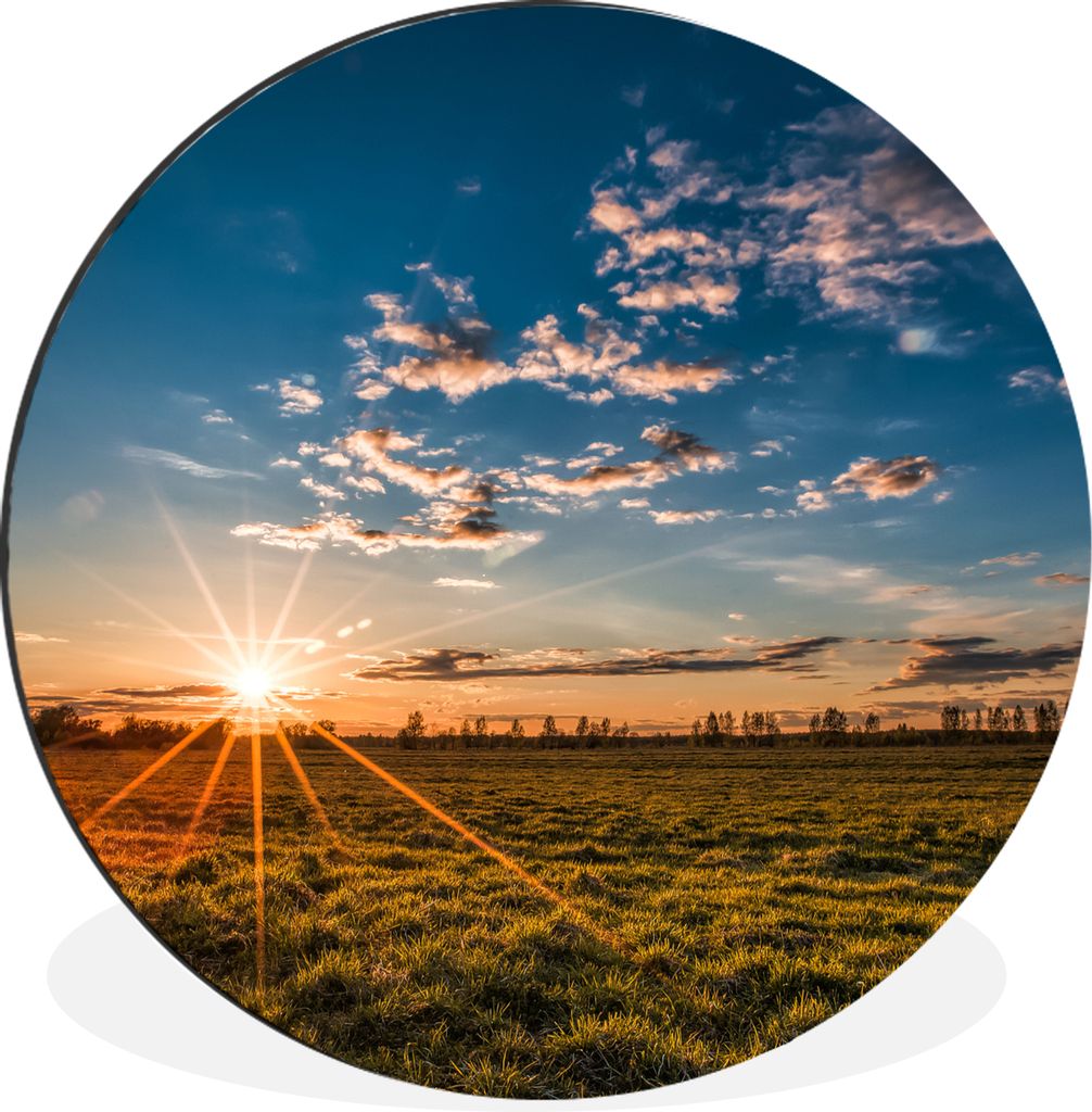 MuchoWow Aluminium Wandkreis Sonnenuntergang - Natur - Wolken - Gras Ø 90 cm Wanddeko Modern Wohnzimmer - Mauerkreis - Wandbilder - Runde Bild -...