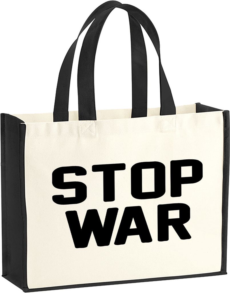 Huuraa Jutetasche Stop War 21 Liter Black Jute und Baumwolle Einkaufstasche Geschenkidee