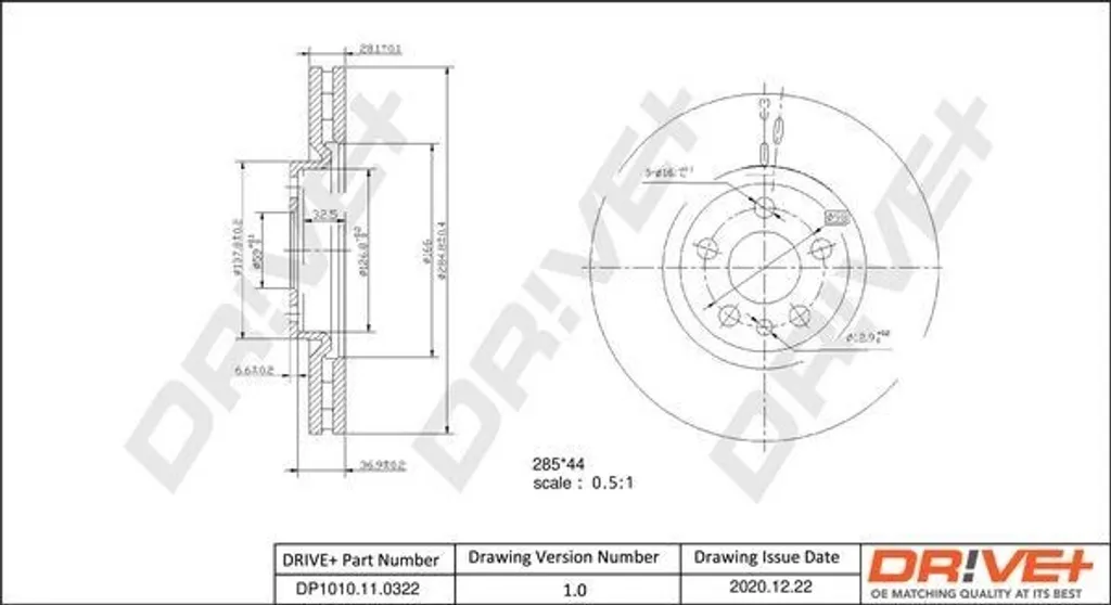 Dr!ve+ DP1010.11.0322 Disque de frein avant pour C8 Jumpy Scudo Ulysse