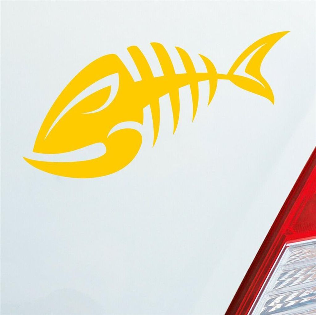 Auto Aufkleber Fisch Gräte Kräte Tuning 12x7 cm Gelb Sticker Heckscheibenaufkleber