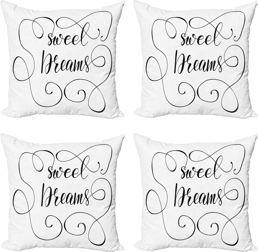 ABAKUHAUS Sprichwort Kissenbezug Set (4 Stück), Romantisches Curly, Moderner Doppelseitiger Digitaldruck, 60 cm x 60 cm, Schwarz und weiß
