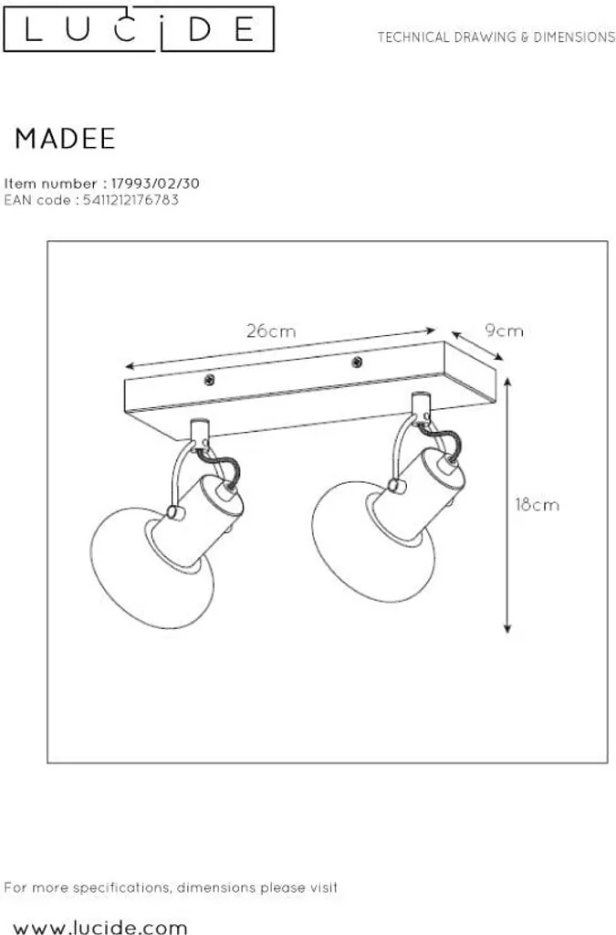 Luminaire Plafond MADEE Lucide Style Industriel 2 Lumières E14