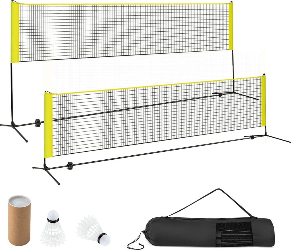 COSTWAY Badmintonnetz Outdoor 4 m, Volleyballnetz Garten, Federballnetz höhenverstellbar mit 2 Federbällen & Tragetasche, Badminton Set mit Netz