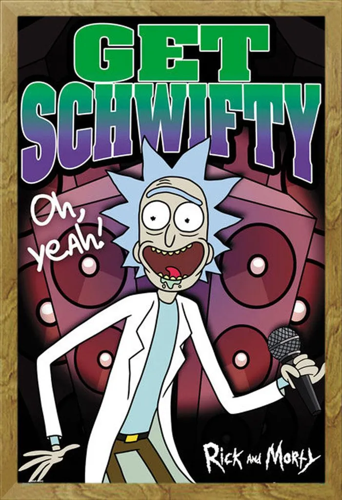 Poster Rick & Morty Get Schwifty con Cornice Shinsuke Rovere MDF