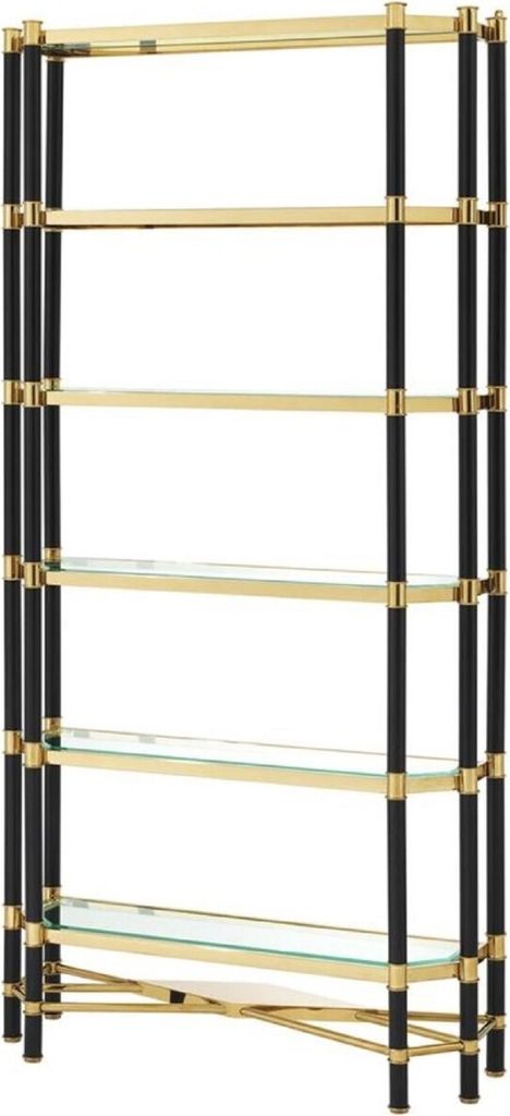 Casa Padrino Luxus Wohnzimmer Regalschrank Gold / Schwarz 110 x 35 x H. 220 cm - Wohnzimmerschrank