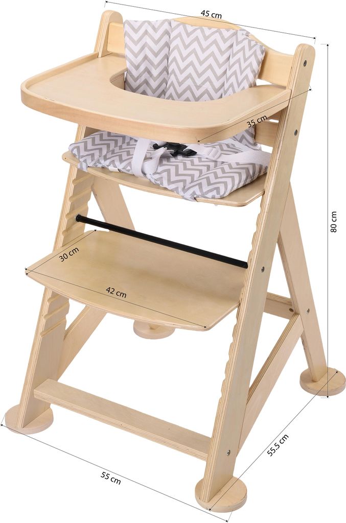 Sunny Fynn Hochstuhl aus Holz Naturfarben | Hochstuhl Baby, Kinderhochstuhl Inklusive Abnehmbarem Essbrett, Kissenset und Sicherheitsgurt | ab ca. ...