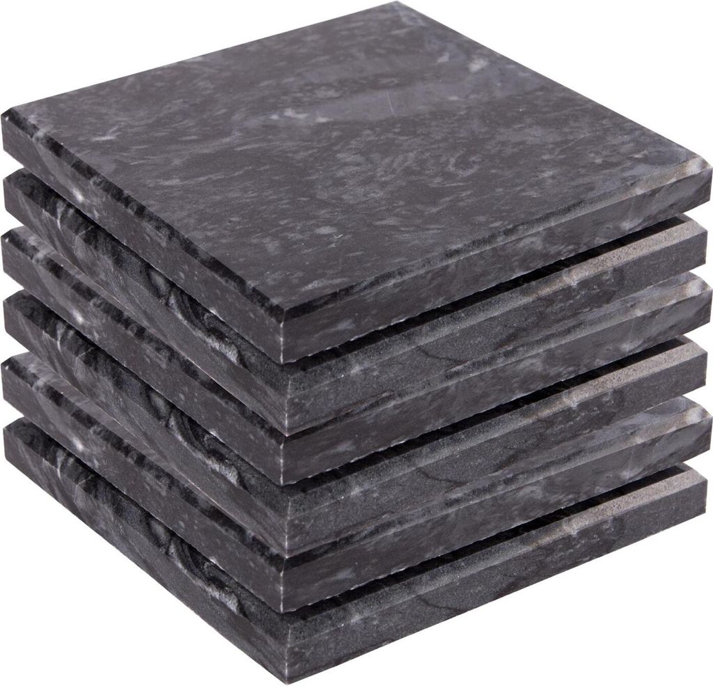 6x Schwarz 10cm Marmor Quadratische Untersetzer Coasters - Produktbild 