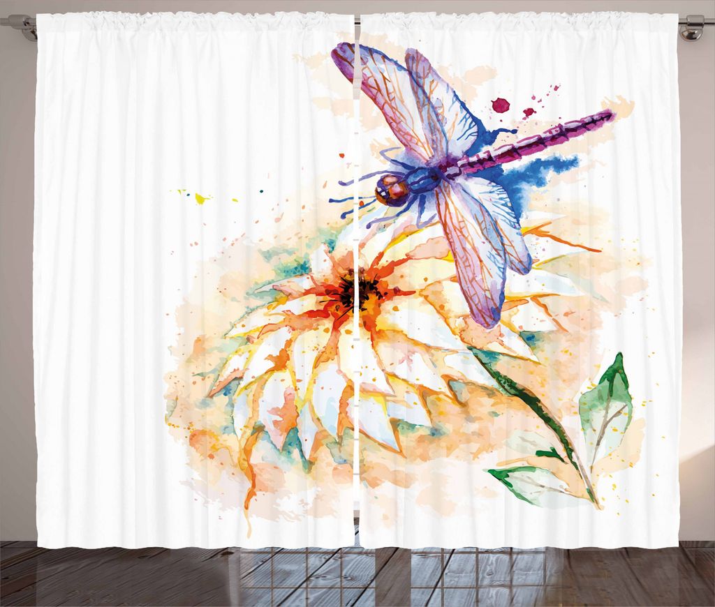 ABAKUHAUS Libelle Rustikaler Gardine, Aquarell Lily Bloom, Schlafzimmer Kräuselband Vorhang mit Schlaufen und Haken, 280 x 245 cm, Mehrfarbig