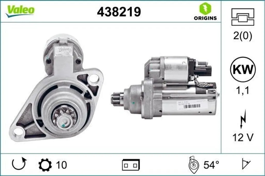 Démarreur pour VW Golf 6 et Audi TT 8J - Valeo 438219 OE 0AM911023B