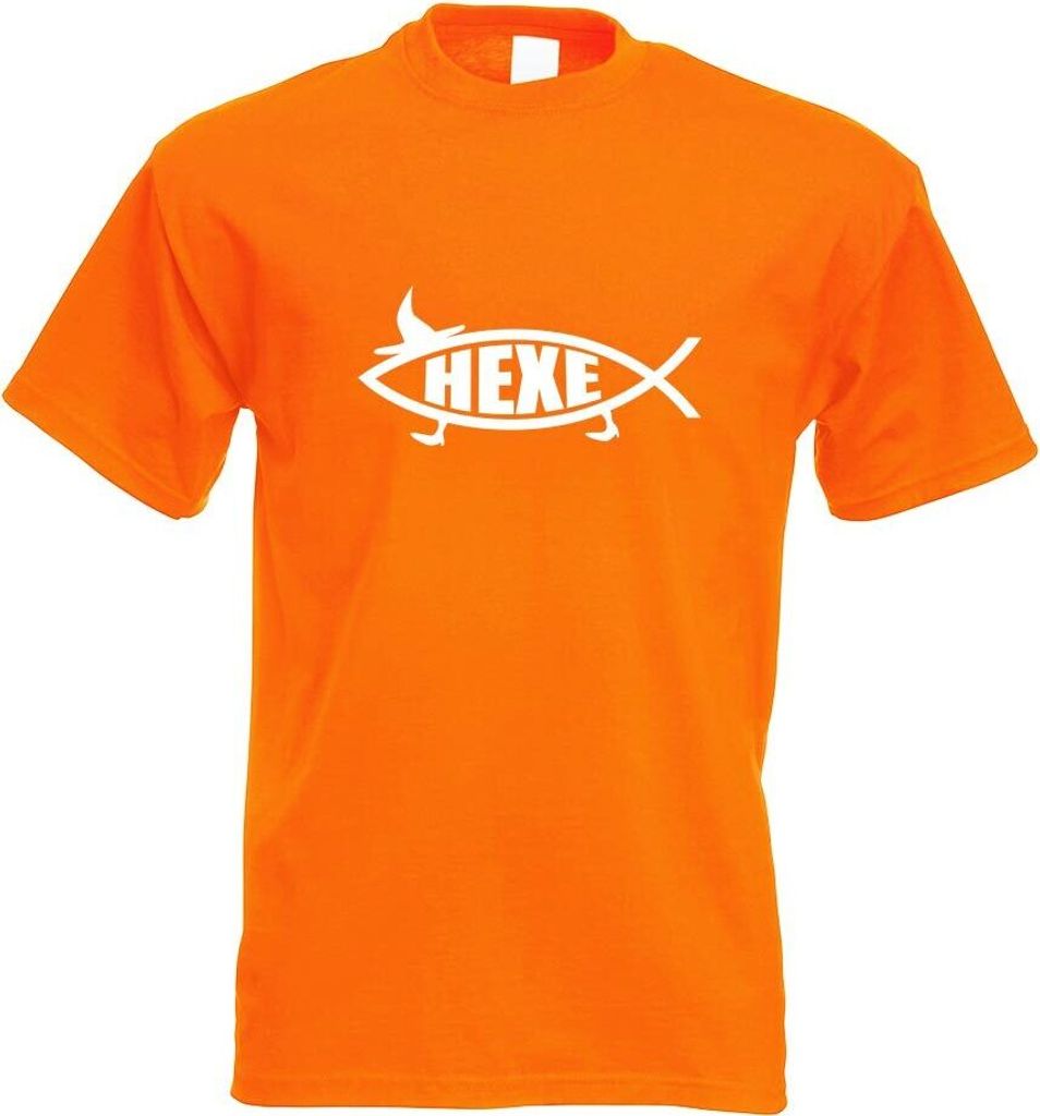 Kiwistar - T-Shirt - orange - Hexe Fisch Motiv Bedruckt Funshirt Design Print - mit Motiv Bedruckt - Funshirt Design - Sport - Freizeit - Herren - S