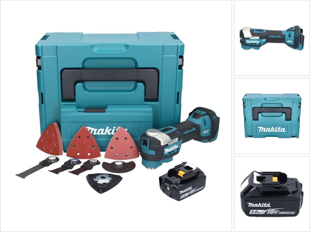 Makita DTM 52 T1JX4 Akku Multifunktionswerkzeug 18 V Starlock Max Brushless + 1x Akku 5,0 Ah + Zubehör Set + Makpac - ohne Ladegerät