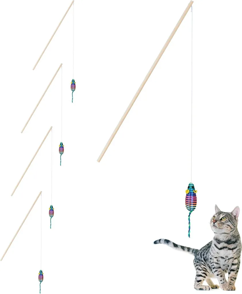 Relaxdays Canna da Pesca per Gatti Set 5 Pezzi - Gioco Interattivo