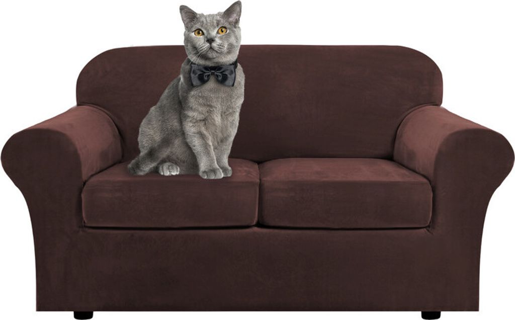 Samt Sofa Schonbezug Soft Stretch Couch Bezug High Elasthan Möbel Protector, 2-Sitzer / 147-183 cm,Braun