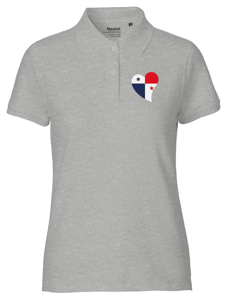 Huuraa Damen Polo Shirt Panama Flagge Herz M Sport Grey Bio Baumwolle Fairtrade Poloshirt Geschenkidee