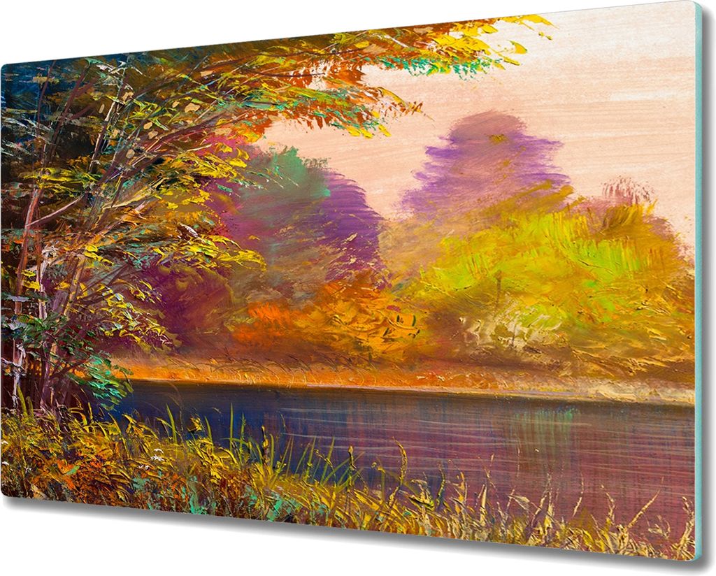 Coloray Kochplattenabdeckung Herdabdeckplatte 80x52 cm Hackbrett Schneidebrett Küchenbrett - Malerei Wasser Baum