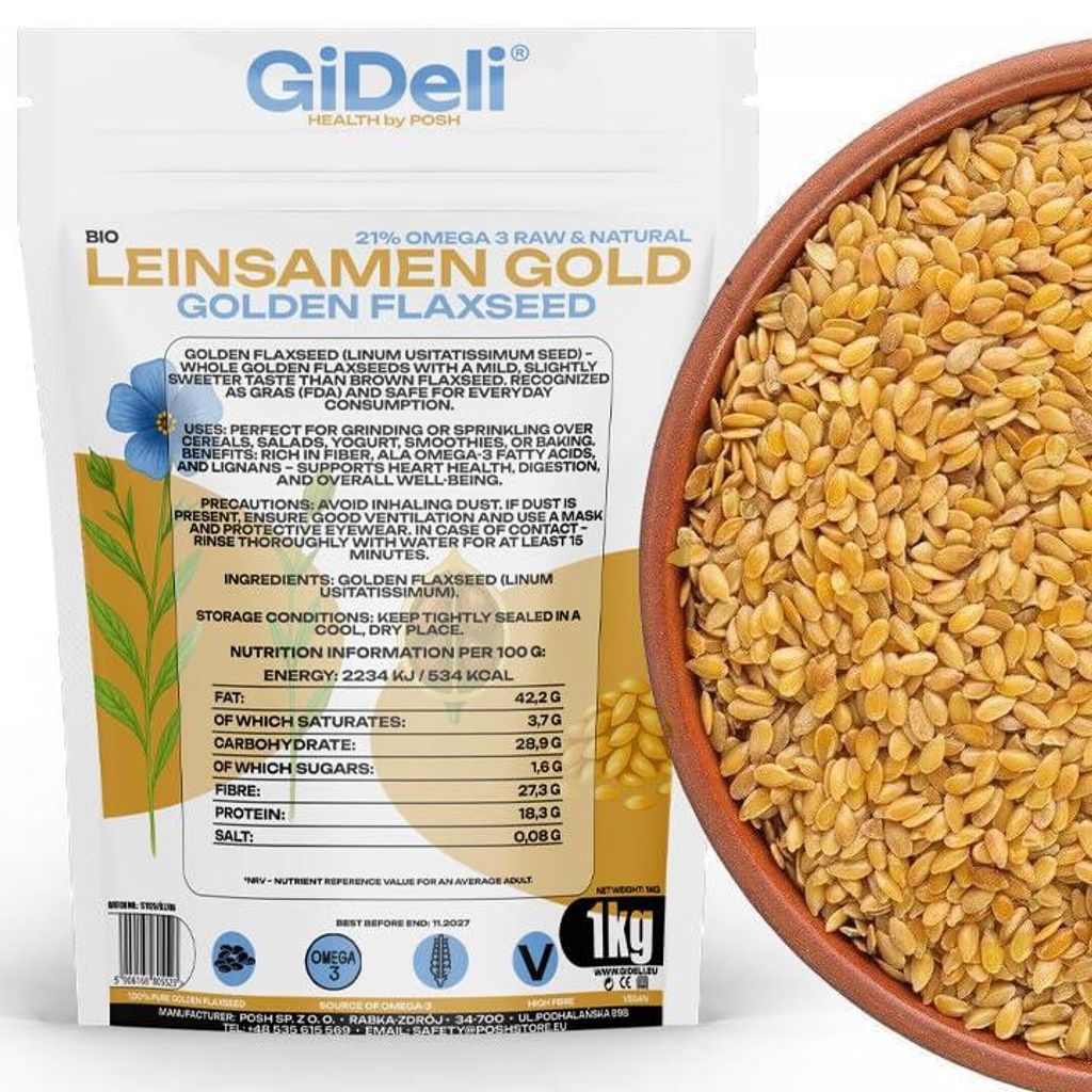 Gouden lijnzaad, 1 kg. Hele zaden. Veganistisch, Productafbeelding 