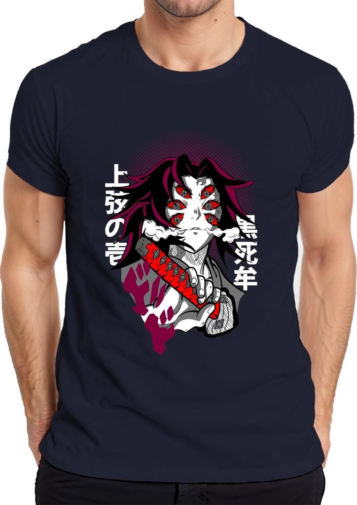 Sechsäugiger Dämon Samurai Anime Katana Manga düster Geschenk Herren T-Shirt, Navy, L