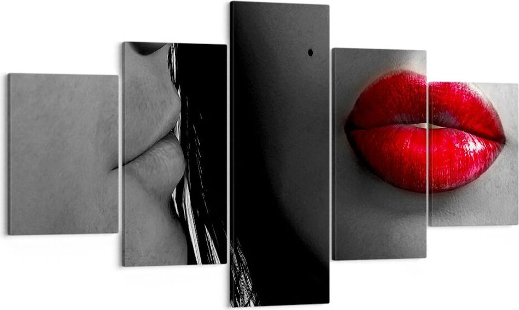 Bild auf Leinwand - Leinwandbild - Rote Lippen dunkles Haar Modell Liebe - 125x70cm - Wand Bild - Wanddeko - Leinwanddruck - Bilder - Kunstdruck - ...