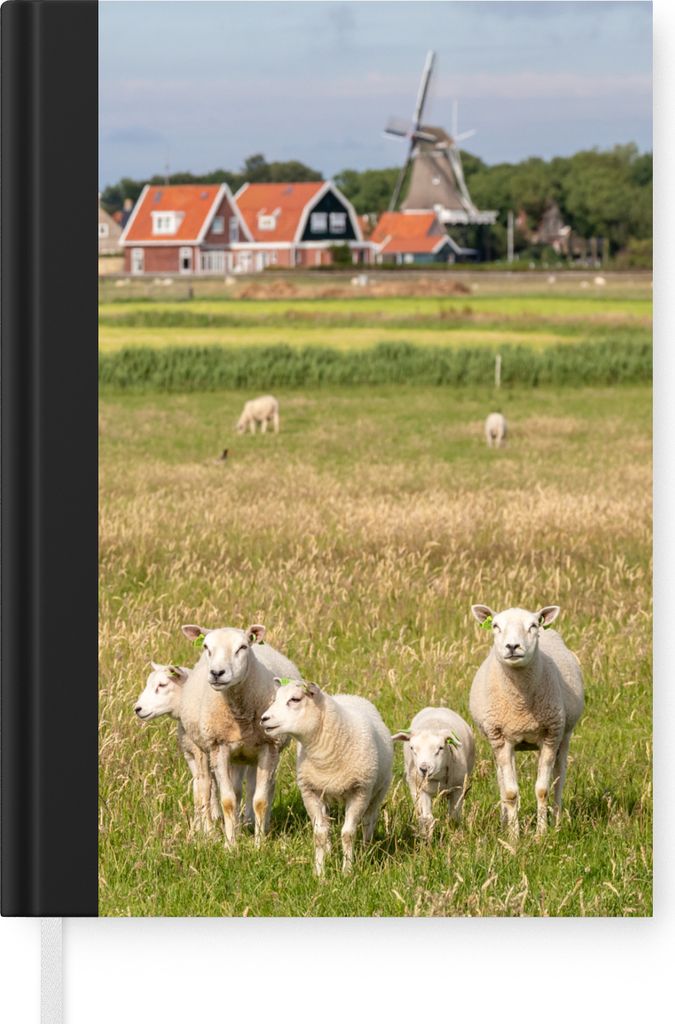 MuchoWow Notizbuch Tagebuch Haushaltsbuch Notebook A5 Schafe und eine Mühle auf Ameland - Notizblock - Notizheft - Notebook - Schreibblock - Papier