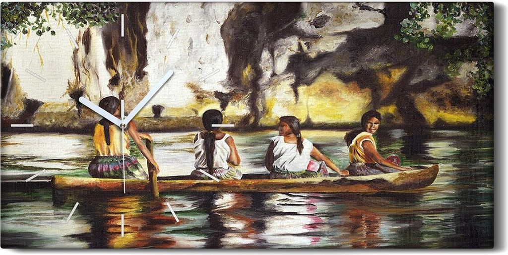 Wandbild Leinwand Bilder Wanduhr 60x30 Ölgemälde Boot Frauen Wasser Kunst - weiße Hände
