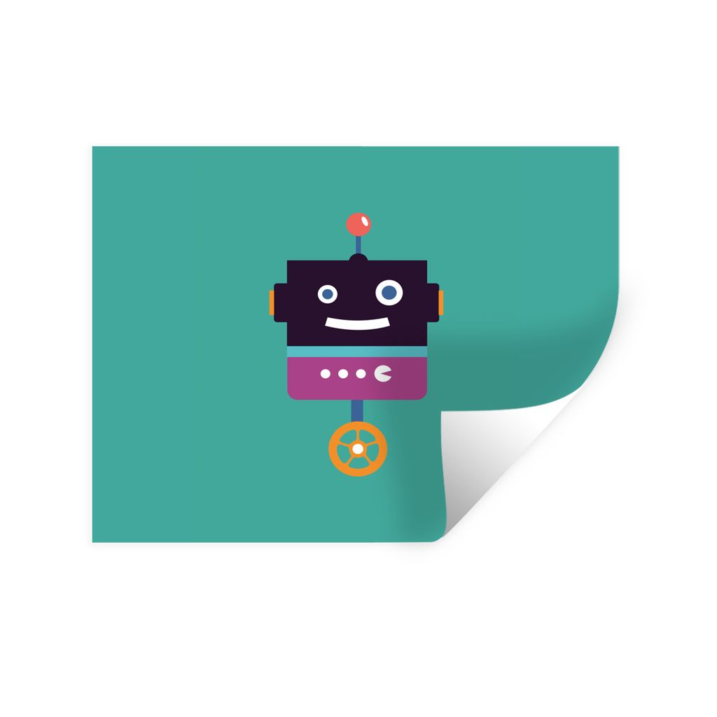 MuchoWow Wandtattoo Wandsticker Wandaufkleber Roboter - Rad - Lila - Grün - Jungen - Kinder 80x60 cm Selbstklebend und Repositionierbar - Falten...