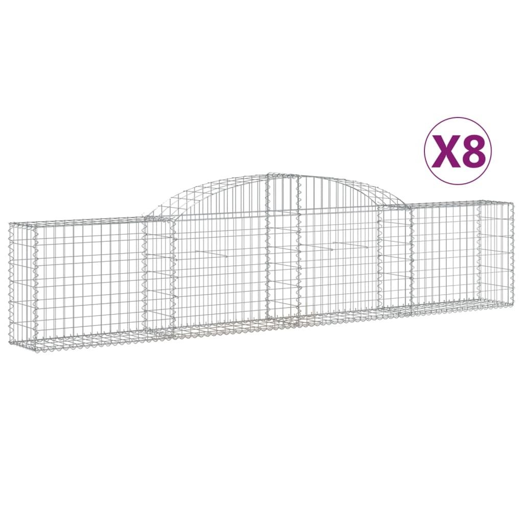 Gabionen mit Hochbogen 8 Stk. 300x30x60/80 cm Verzinktes Eisen