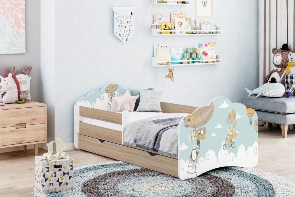 Lit enfant anti-chute avec rangement intégré et matelas confort 80x160 cm